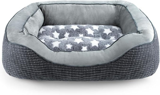 SIWA MARY Dog Bed for Medium Small Dogs, Washable Sofa With Wide Sides, Pentagram Pattern, Durable Pet Cuddler, Warming Soft Calming Puppy Sleeping, Star-Gray, Medium-(25''x 21''x 8'')