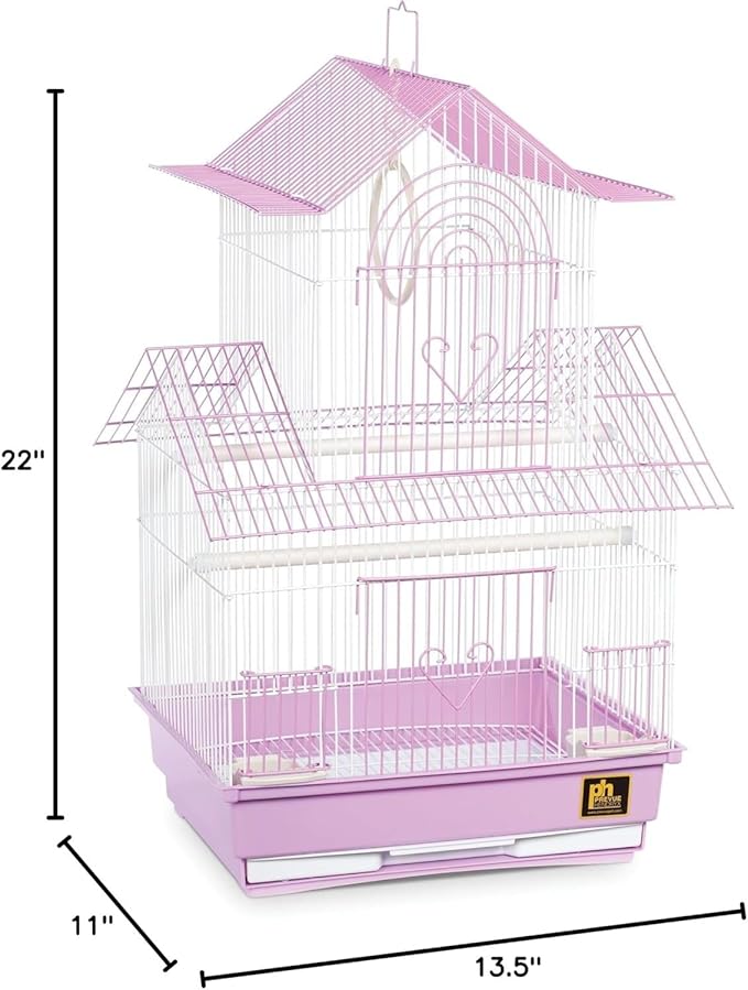 Rustic Retreat Bird Cage with Natural Wood Accents, Durable Metal Construction, Spacious Interior, and Comfortable Features for Birds' Pink
