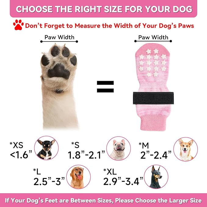 Non Slip Dog Socks to Prevent Licking Paws - Dog Booties for Hardwood Floors Anti Slip - Grippy Socks for Senior Dog - Double Side Paw Protector Prevent Scratching for Hot Pavement. (Pink, M)