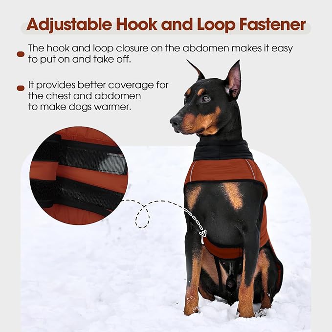 IDOMIK Dog Winter Coat, Warm Waterproof Dog Puffer Jacket with Harness Hole, Adjustable Reflective Snow Jacket Vest with Turtleneck, Pet Cold Weather Coats for Small Dogs,Caramel,XS
