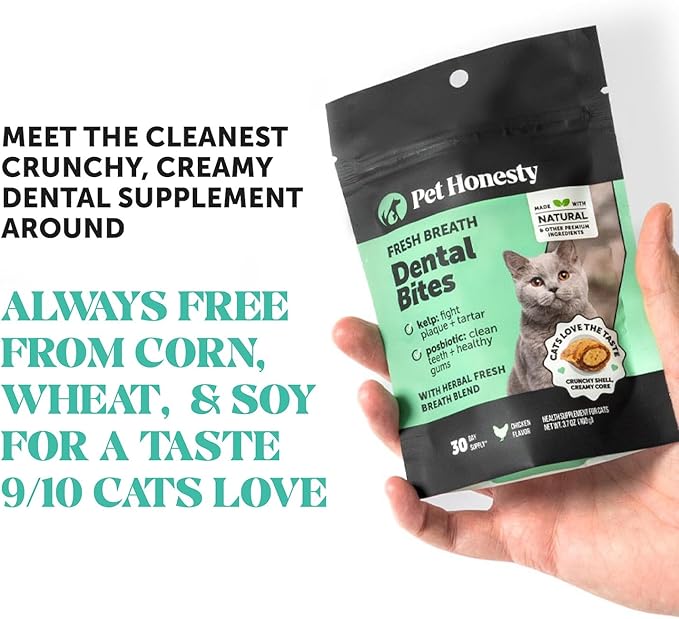 Fresh Dental Bites for Cats - Crunchy & Creamy Cat Dental Treats for Fresh Breath, Plaque + Tartar Control, Cleans Teeth + Gums, Daily Cat Oral Care (30 Day Supply)