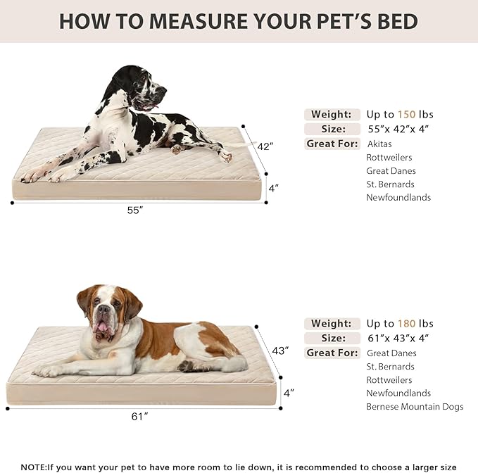 WNPETHOME Orthopedic Giant Dog Beds Large Sized Dog, Waterproof Extra Large Dogs Bed with Removable Washable Cover, Multi-Needle Quilting Dogs Crate Bed
