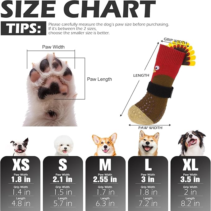 EXPAWLORER Thanksgiving Anti Slip Dog Socks to Prevent Licking Paws,Boots & Paw Protectors with Grippers,Doggie Booties for Hardwood Floors for Small Medium Large Senior Dogs Lifelike Costume Turkey S
