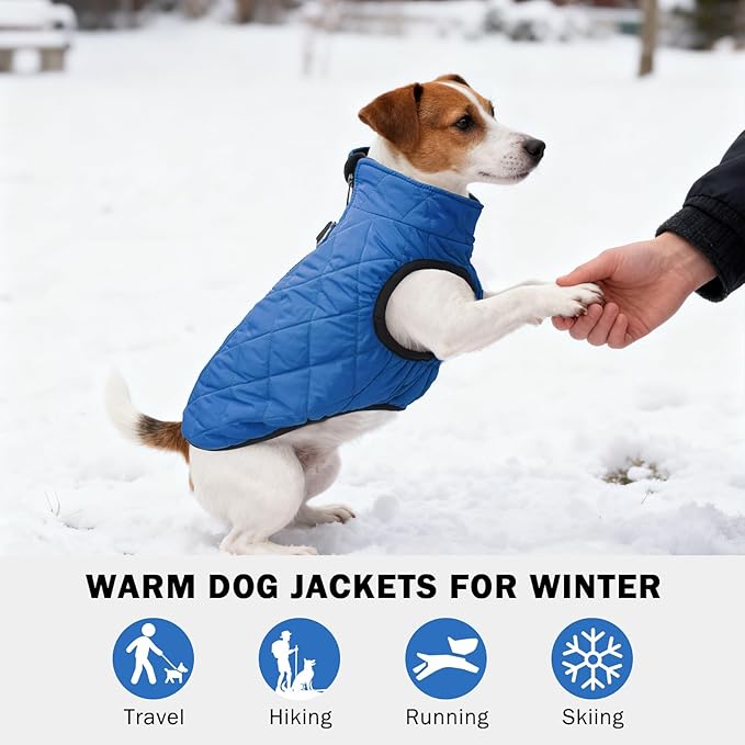 SCENEREAL Winter Dog Vest Coat with Harness Built in, Warm Puppy Jacket for Small Medium Dogs, Cold Weather Coat with Zipper, Fleece Puffer Vest Windproof Snow Clothes, Blue L