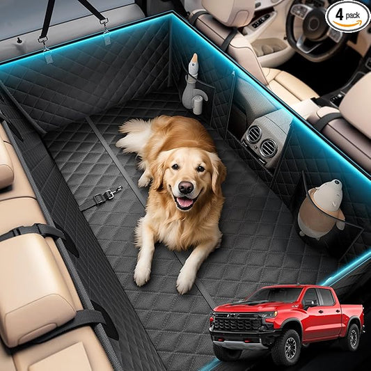 Wigoo Dog Truck Seat Cover for Back Seat, Dog Hammock with Hard Bottom Support (450lbs), Heavy Duty Waterproof Car Bed Extender for 2-4 Large Dogs, Backseat Protector for Truck/SUV, XL Size, Black