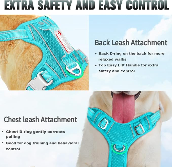 BARKBAY No Pull Dog Harness Large Reflective Dog Harness with Front Clip and Easy Control Handle for Walking Training Running with ID tag Pocket(Ocean Blue,L)
