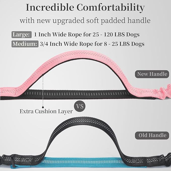 iYoShop Hands Free Dog Leash with Zipper Pouch, Dual Padded Handles and Durable Bungee for Walking, Jogging and Running Your Dog (Baby Pink, 8-25 lbs, Medium)