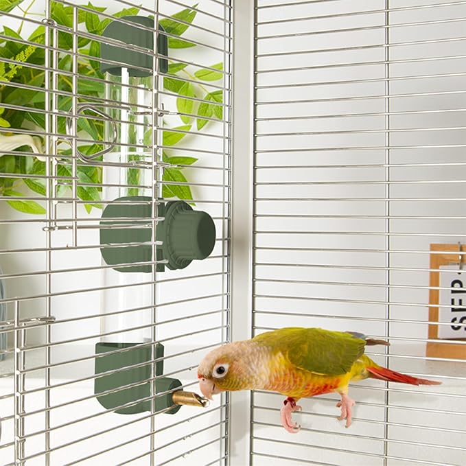 9.4 Fl Oz No Mess Bird Water Dispenser, Automatic Parrot Water Feeder with Spring Valve, Clear Cage Water Drinker for Parakeets Cockatiels Budgies Finch Lovebirds & Canary (Green, 7.4 fl oz (220ml))