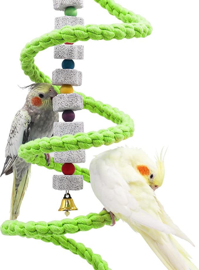 59 Inches Spiral Rope Perch, Swing, Cage Stand Pole Accessories, Climbing Toy for Parrot Parakeet Budgies Lovebirds Cockatiels (59"/1.5 M)