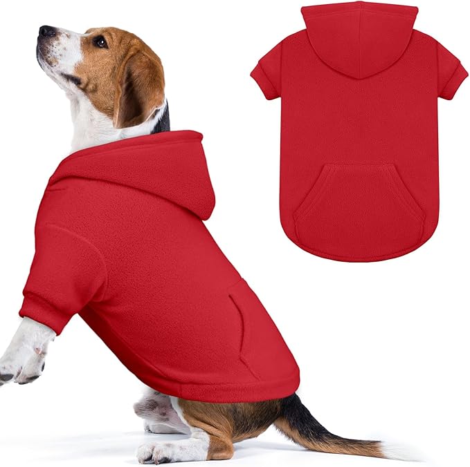 Dog Sweater,Dog Hoodies for Medium Dogs,Warm Fleece Sweatshirt with Hood & Pocket,Leash Hole,Cozy Cold Weather Pet Clothes Pet Sweater for Medium Dogs(Red,M)