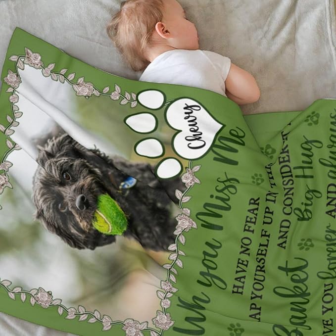 Custom Pet Memorial Blanket with Photo,Personalized Dog/Cat Loss Sympathy Gift,Pet Loss Bereavement Remembrance Gifts,Flannel Throw Blanket with Pictures (Dark Green)
