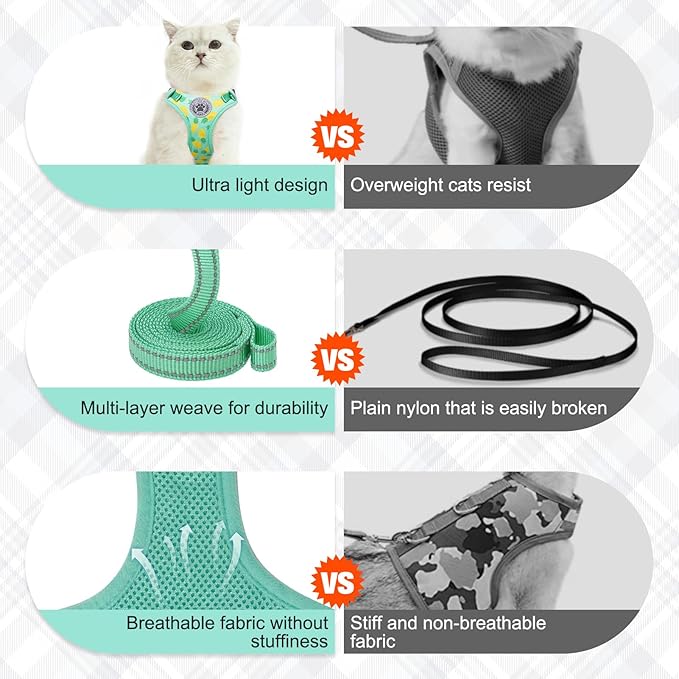BEAUTYZOO Cat Harness and Leash Set Escape Proof, Medium Cat Vest Harness for Walking, Adjustable Step in Kitten Harnesses for Travel, Soft Lightweight Outdoor Cute Kitten Harnesses, Pineapple M