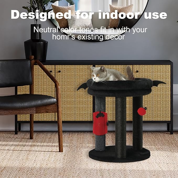 MECOOL 4in1 Small Cat Tree,Scratching Post with Tower Soft Bed, Sisal Carpet Jute Posts with Three Hanging Ball Toys and Massage Brush for Indoor Cats and Kittens