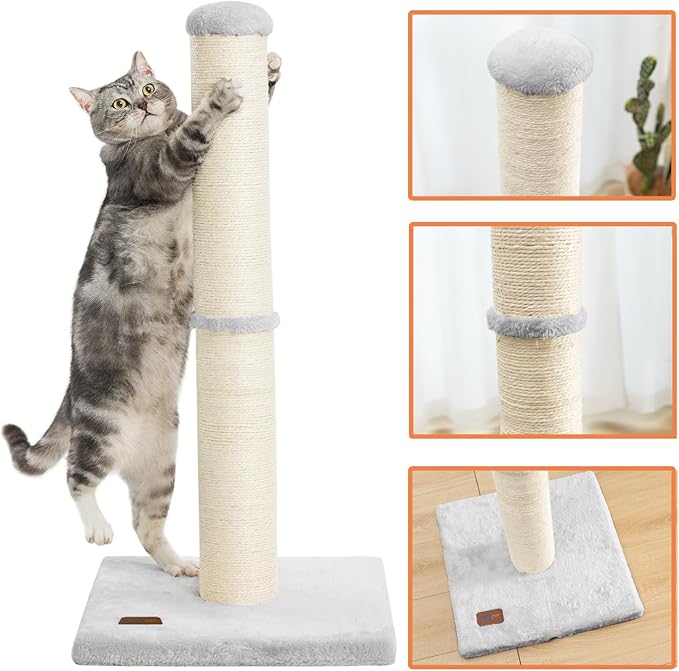 34inch Cat Scratching Post with Natural Sisal Rope 4.3Inch Large Diameter Scratcher Post Tree for Indoor Cats Grey
