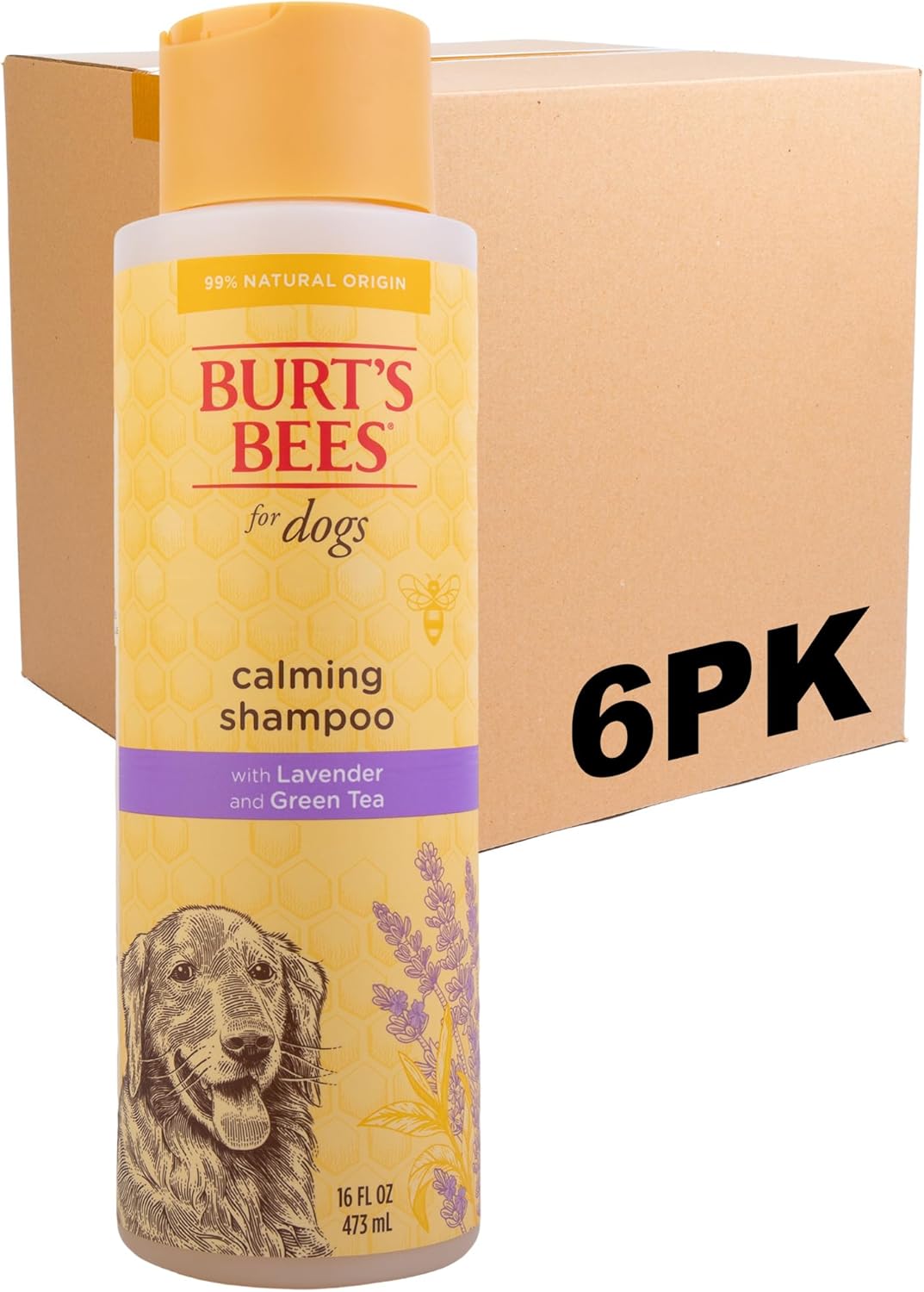 Burt's Bees for Pets Calming Dog Shampoo with Lavender and Green Tea, 6pk, 95% Natural Origin Formulas, Calming Lavender Dog Shampoo - Gentle Dog Shampoo, Best Dog Shampoo, Lavender, 6pk 16 oz