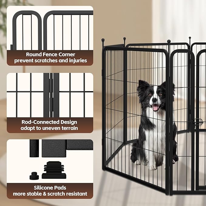 mestyl Dog Play Pen Indoors, Heavy Duty Metal Puppy Playpen, Portable Dog Exercise Pen Temporary Pet Fence with 2 Gate, 32" Height 16 Panels Foldable Dog Kennel for Large/Medium/Small Dogs
