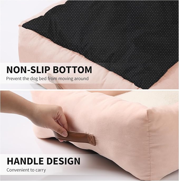 20In Dog Bed for Small Medium Sized Dogs and Cats - Washable Rectangle Puppy Bed for Indoor Outdoor, Cozy Pet Bed with Support Pillow & Non-Slip Bottom(Pink, Small)