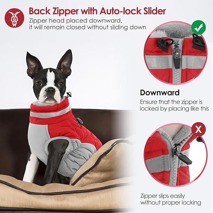 AOFITEE Dog Coat, Warm Dog Jackets for Small Dogs, Dogs Winter Coat with Harness Built in, Reflective Pet Winter Jacket, Waterproof Windproof Puppy Puffer Jacket Fleece Vest, Christmas Red XS