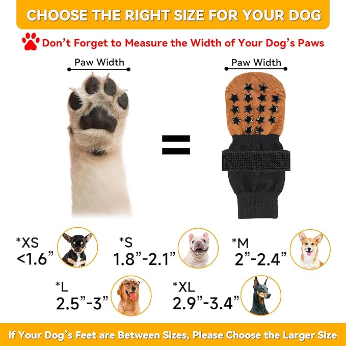 Non Slip Dog Socks to Prevent Licking Paws - Dog Booties for Hardwood Floors Anti Slip - Grippy Socks for Senior Dog - Double Side Paw Protector Prevent Scratching for Hot Pavement. (Khaki, S)