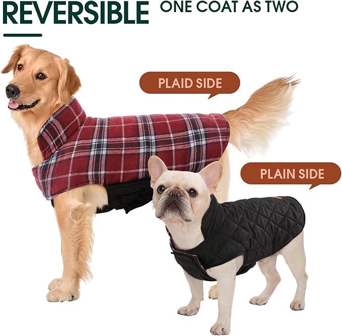 Kuoser Warm Dog Coat, Waterproof Dog Jacket for Extra Large Dogs, Adjustable Durable XXL Doggie Winter Coat Reversible Puppy Cold Weather Apparel from Small to Large Breed, Red XXL