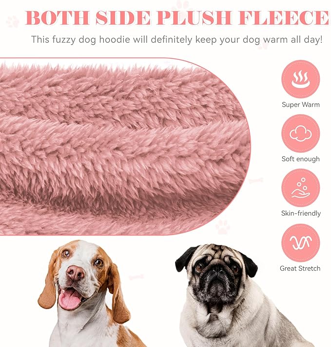 Fuzzy Dog Sweaters for Medium Dogs Dog Hoodie Soft Double-Sided Plush Fleece Pet Sweater Clothes Coats Pet Hoodie Sherpa Hooded Sweatshirt(Pink-M)