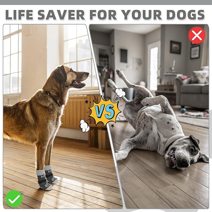 KOOLTAIL Dog Socks for Hot/Cold Pavement to Prevent Licking Paws,Dog Boots&Paw Protector for Hardwood Floors Anti Slip,Traction Control No Twist Grip Booties for Small Medium Large Senior Dogs XL