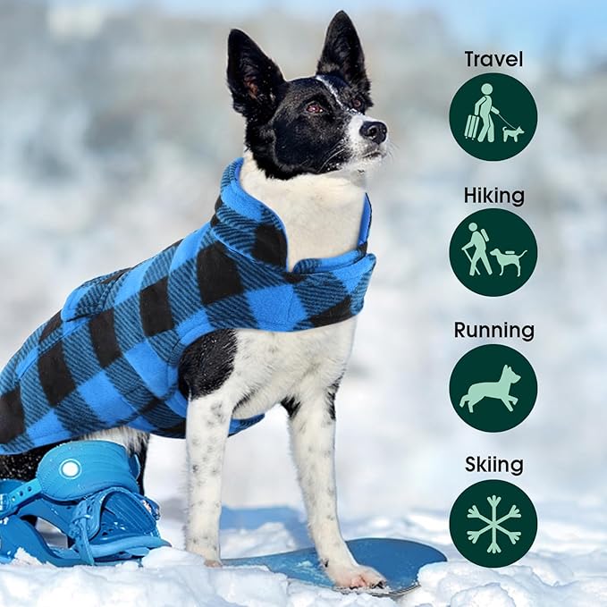 Kuoser Dog Winter Coat, Windproof Dog Fleece Jacket British Style Plaid Cold Weather Doggie Vest Coats, Reversible Cozy Warm Puppy Clothes Pet Apparel for Small Dogs S