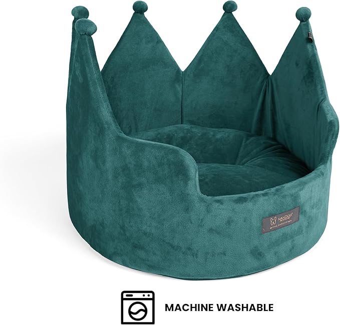 NANDOG Pet Gear Crown Cozy Round Dog & Cat Bed Collection Washable Indoor Pet Bed for Small Breeds-Soft Bed Fits in Crate or Kennel-Made of Ultra Soft Micro-Plush Material (Royal Teal Green Prive 18")