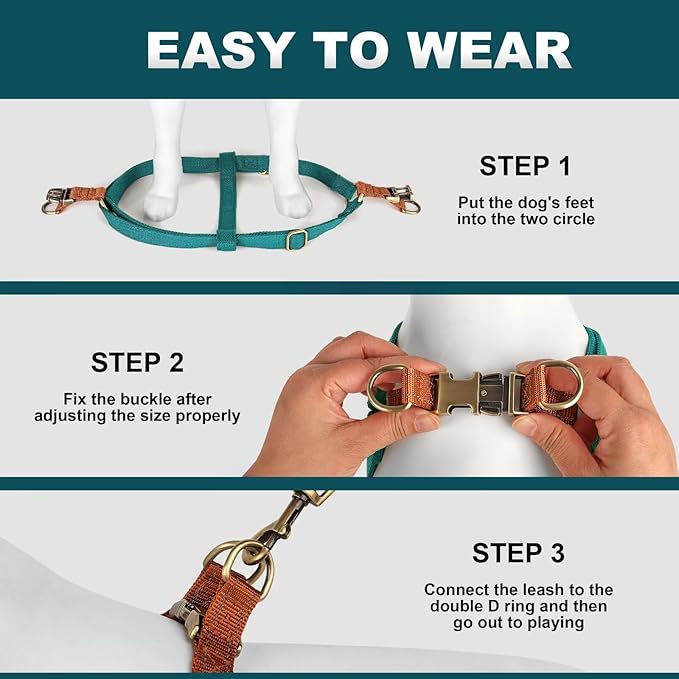 Didog Step in Dog Harness with Metal Buckles, Freedom Nylon Dog Halter Vests for Small Dogs Easy Walking Training(S:Chest 13-22", Blue)