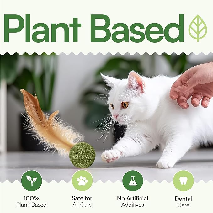 3 Pcs Catnip Balls with Feathers – Natural Catnip Toy for Play, Stress Relief & Healthy Enrichment Interactive Cat Toys Perfect for Indoor Cats & Kittens, Encourages Active Play & Wellness
