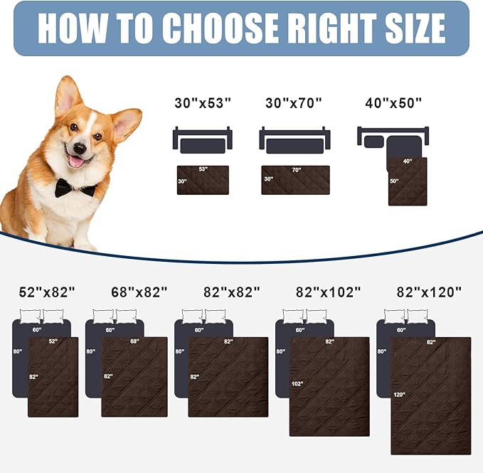 Smiry Waterproof Dog Bed Cover Pet Blanket, Soft Washable Dog Blanket for Furniture Bed Couch Sofa Reversible, Checkered (30"x53", Chocolate/Dark Grey)