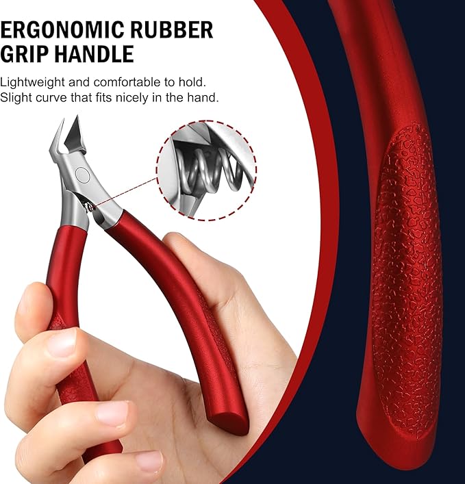 FVION Toenail Clippers for Ingrown Toenail, Straight Nail Clippers for Ingrown Toenails, Professional Ingrown Toenail Treatment for Adults, Seniors, Men and Women (Red)