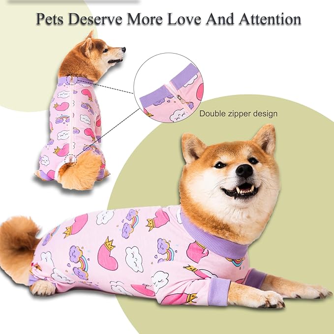Dog Recovery Suit for Small Medium Large Dogs, Pet Onesie After Surgery Comfort Dog Bodysuit Anti Licking (X-Large, Pink Heart)