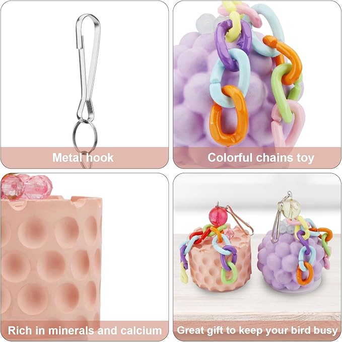 Wontee Bird Beak Grinding Stone Bird Calcium Block Chewing Treats Toy for Budgies Cockatiels Conures Quaker Senegal Parrot, 2PCS (Orange+Purple)