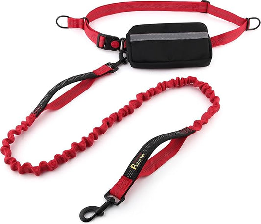 Plutus Pet Hands Free Dual Handle Retractable Bungee Leash with Reflective Stitches, Adjustable Waist Leash for Dog Walking Running Jogging, Medium Large Dogs