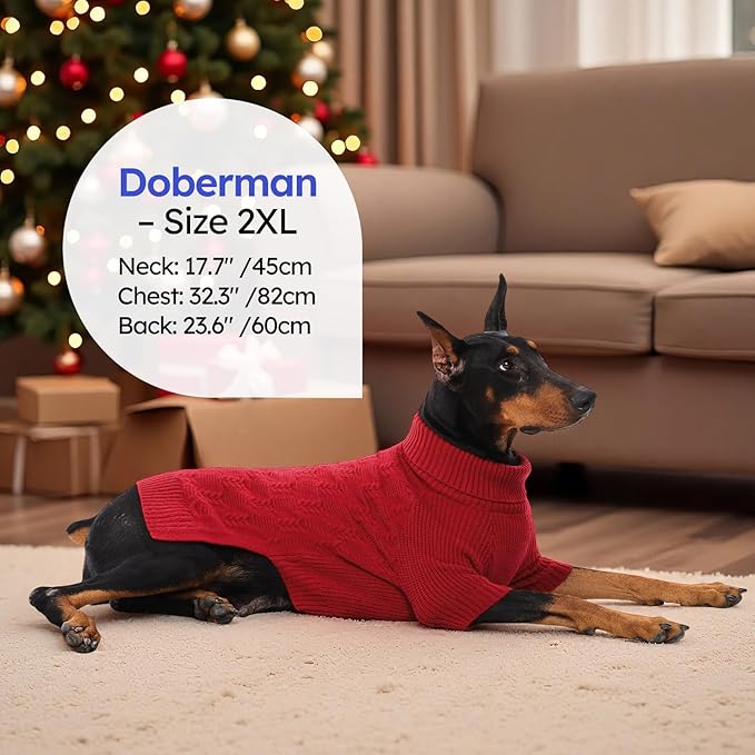 ASENKU XXXL Dog Sweaters for Large Dog Girls Boys, Pullover Turtleneck Knitted Big DoggieSweatershirt for Female Male, Doberman Great Dane Sweater for Extra-Large Breed Dogs, Red 3XL