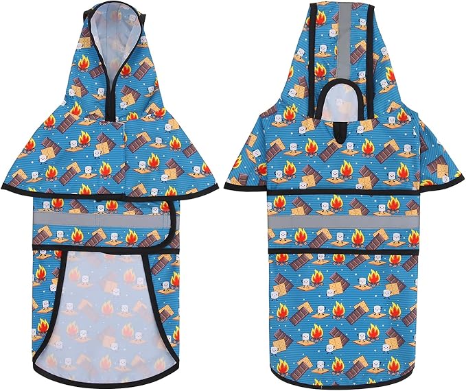 HDE Dog Raincoat Jacket Reflective Adjustable Hooded Pet Poncho Rain Coat with Leash Hole for Small to X-Large Dogs Happy Camper - L