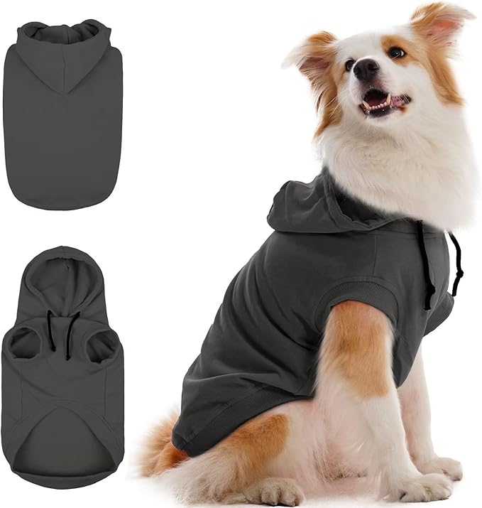 IECOii Large Dog Hoodie, XL Dog Sweater for Large Dogs Girl Hooded Sweatshirt,Spring Fall Dogs Pullover for Beagle, Border Collie, Indoor Cozy & Outdoor Play, Grey, XLarge (No Fleece Lined)