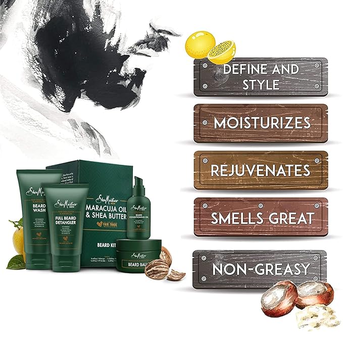 SheaMoisture Beard-Care Kit for Men, Includes Wash, Balm, Oil, Conditioner, Natural Shea Butter & Maracuja Oil, Great Gift