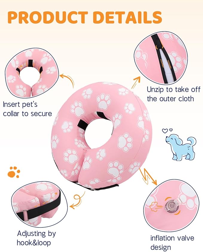 Supet Inflatable Dog Cone Collar Alternative After Surgery, Doggie Neck Donut Collar Recovery ECollar for Post Surgery, Soft Dog Cone for Small Medium Puppies Cats