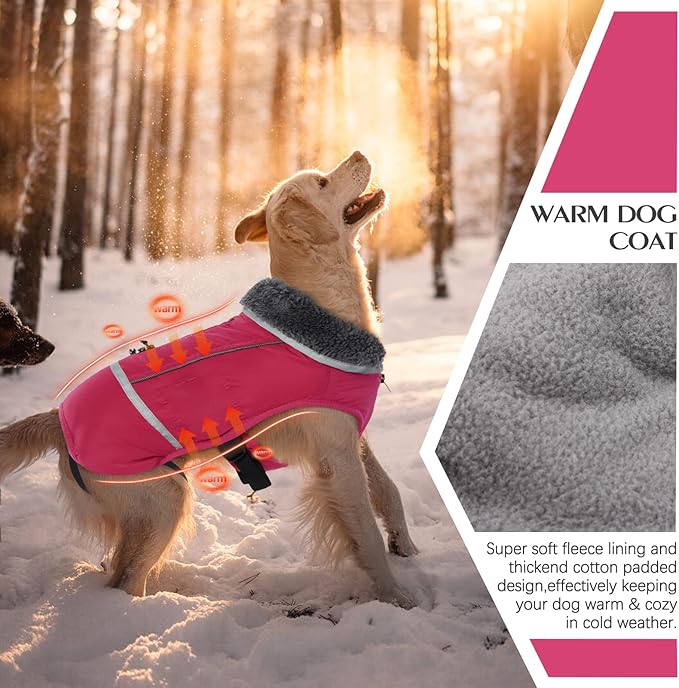 QBLEEV Warm Reflective Jacket, Waterproof Winter Coat With Turtleneck for Cold Weather, Thick Fleece Snowsuit Christmas Vest Pet Apparel for Small Medium Large Dogs 2XL
