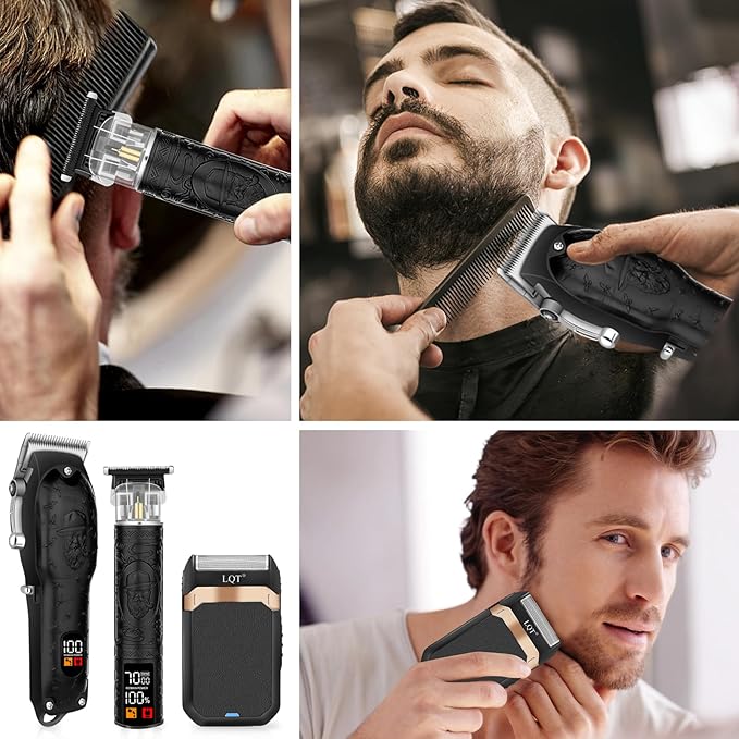 Professional Hair Clipper Set for Men Electric Shaver Razor Cordless Hair Cutting Barber Clippers Beard Trimmer Men’s Grooming Kit Gifts for him (Black)