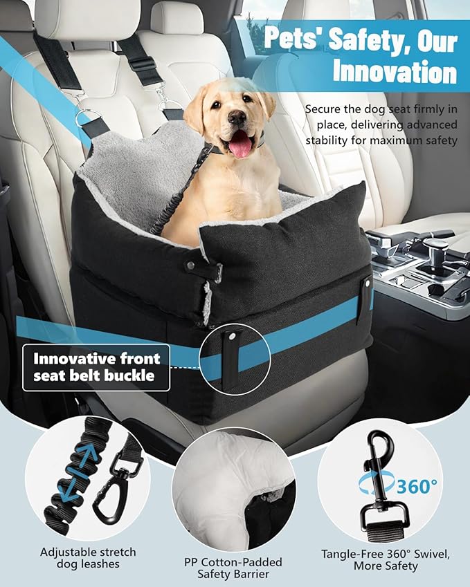 EASTBLUE Dog Car Seat for Small Medium Dogs Up to 35 lbs, Memory Foam Dog Booster Car Seat with Seatbelt, Detachable Washable Pet Carseat for Puppy & Cat, Dogs Travel Bed for Cars (Black/Grey)