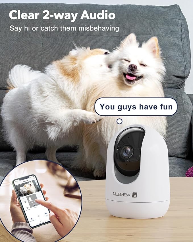MUBVIEW Pet Camera with Phone App, Indoor Security Camera, 2.4/5GHz WiFi Cameras for Home Security, Wired Cameras for Dog/Elder/Baby, Motion Tracking, PT, 7X24, Two-Way Audio, 2K Night Vision (4 Pack)