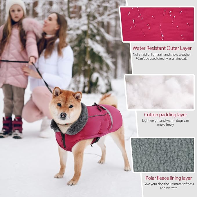 QBLEEV Warm Dog Coat Reflective Dog Jacket, Waterproof Dog Winter Coat Turtleneck Dog Clothes for Cold Weather, Thick Fleece Dog Snowsuit Christmas Dog Vest Pet Apparel for Small Medium Large Dogs M