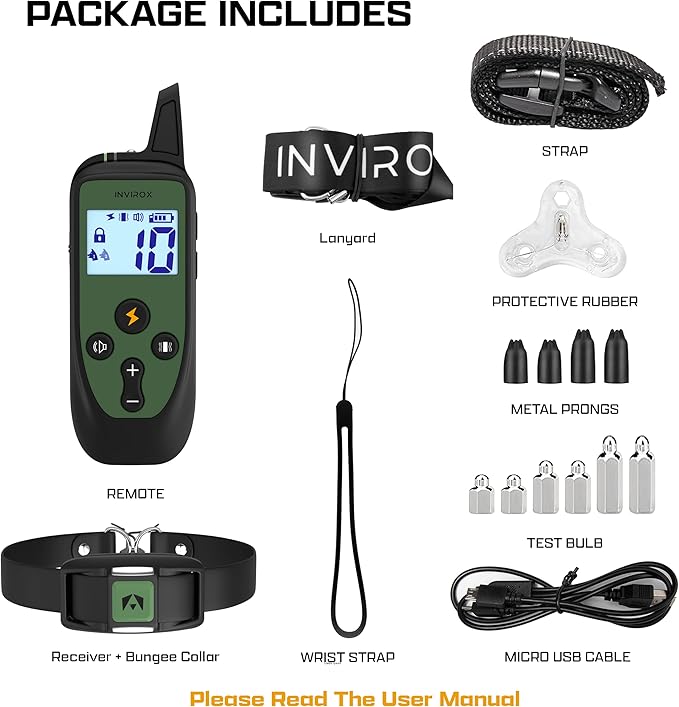 INVIROX Dog Training Collar with Remote, 1100 Yard Range, 124 Levels of Control, Beep, Vibration & E-Stim Modes, IP67 Waterproof E Collar for Dogs, Silicone, Spark K9