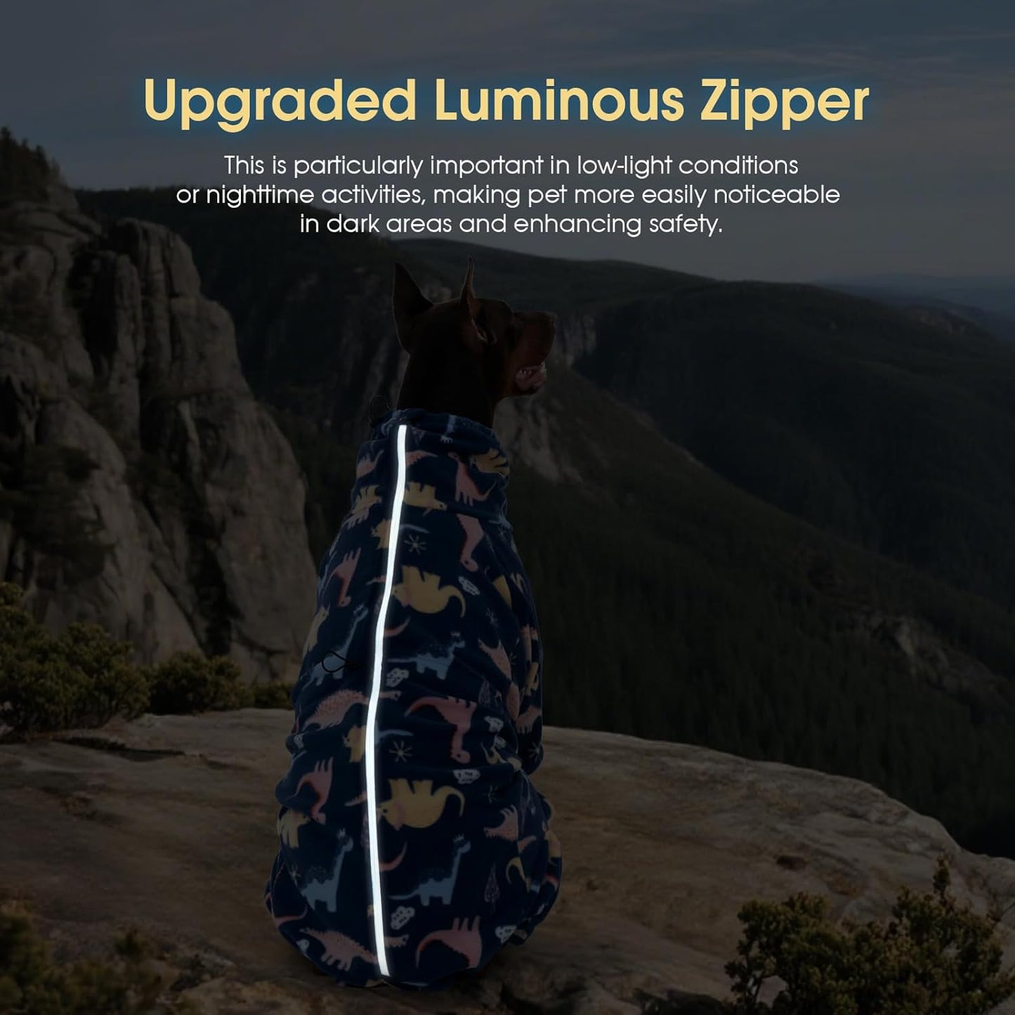 ROZKITCH Dog Winter Coat Soft Fleece Pullover Pajamas, Pet Windproof Warm Cold Weather Jacket Vest with Reflective Zipper, Jumpsuit Apparel Outfit Clothes for Small Dog Dinosaur 2XS