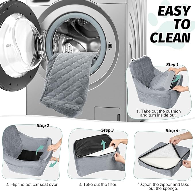 Dog Car Seat for Medium Dogs Up to 35lbs,Fully Detachable and Washable,Easy to Install with Adjustable Straps,Anti-Slip Bottom Travel Car Bed for Pets,2 Side Pockets(Grey,Medium)