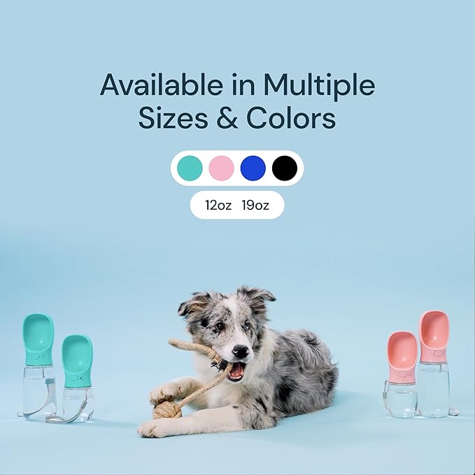 MalsiPree Stainless Steel Dog Water Bottle - 19 oz, Navy Blue - One-Hand Leak-Proof Hydration & Pet Water Dispenser - Built-in Travel Bowl & Travel Pet Bowl - BPA-Free Steel for Dog Camping