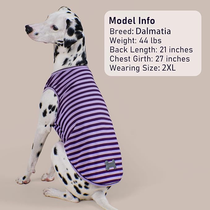 KYEESE 2Pack Dog Shirts for Small Dogs Comfort Striped T Shirt Soft Pet Tee Cotton Tank Top Pet Clothes Lightweight Sleeveless Stretchy Dog Vest, X-Large,Purple+Striped